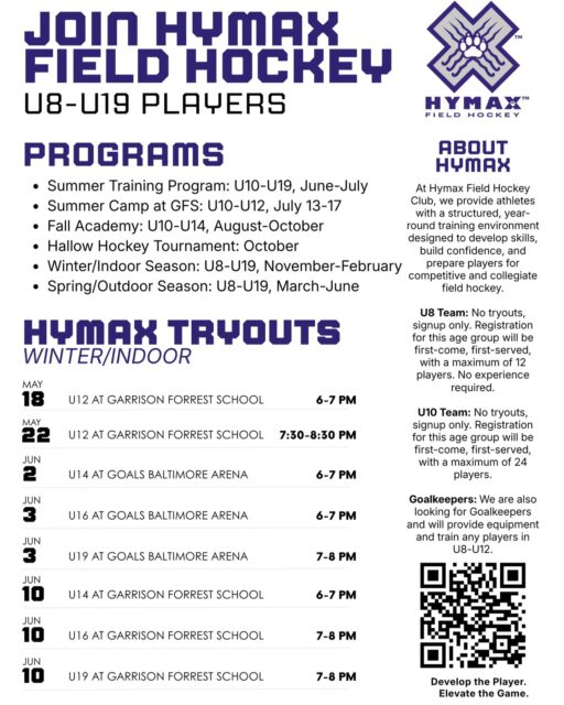 🚨 Exciting Updates from Hymax Field Hockey 🚨

We’re growing—and there’s never been a better time to join Hymax! 🏑

We’ve added more Winter/Indoor tryout dates and are thrilled to announce the launch of our NEW U8 team!

Here’s what you need to know:
✨ U8 & U10 Teams – No tryouts required! Just sign up and get started
✨ Additional tryout opportunities now available
✨ Year-round programming designed to develop skills, confidence, and a love for the game

Whether your athlete is just starting out or ready to compete at a higher level, Hymax provides a structured and supportive environment to grow.

📲 All registration links are in our bio.

Spots fill quickly—don’t wait!

#FieldHockey #YouthSports #HymaxFieldHockey #DevelopThePlayer #ElevateTheGame
#TeamHymax